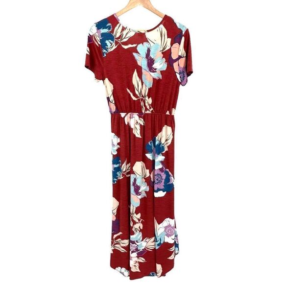 Emberley faux wrap dress high low rusty red blue lavender floral size medium - Picture 6 of 10
